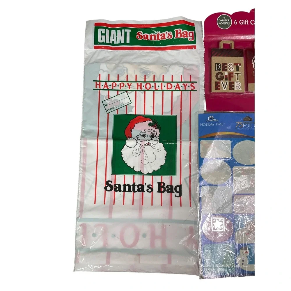Vintage Christmas Stationery Set Santa‎ Gift Bag Card Holders Tags Stickers Lot